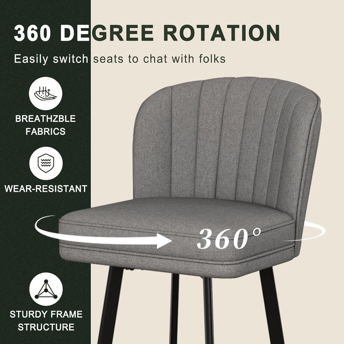 Swivel Counter Height Bar Stools Set of 3, 26'' Modern Barstools with Backs and Metal Legs, Upholstered Bar Chairs, Faux Leather Mid - Gray Stools for Kitchen Island Chairs - ShipItFurniture