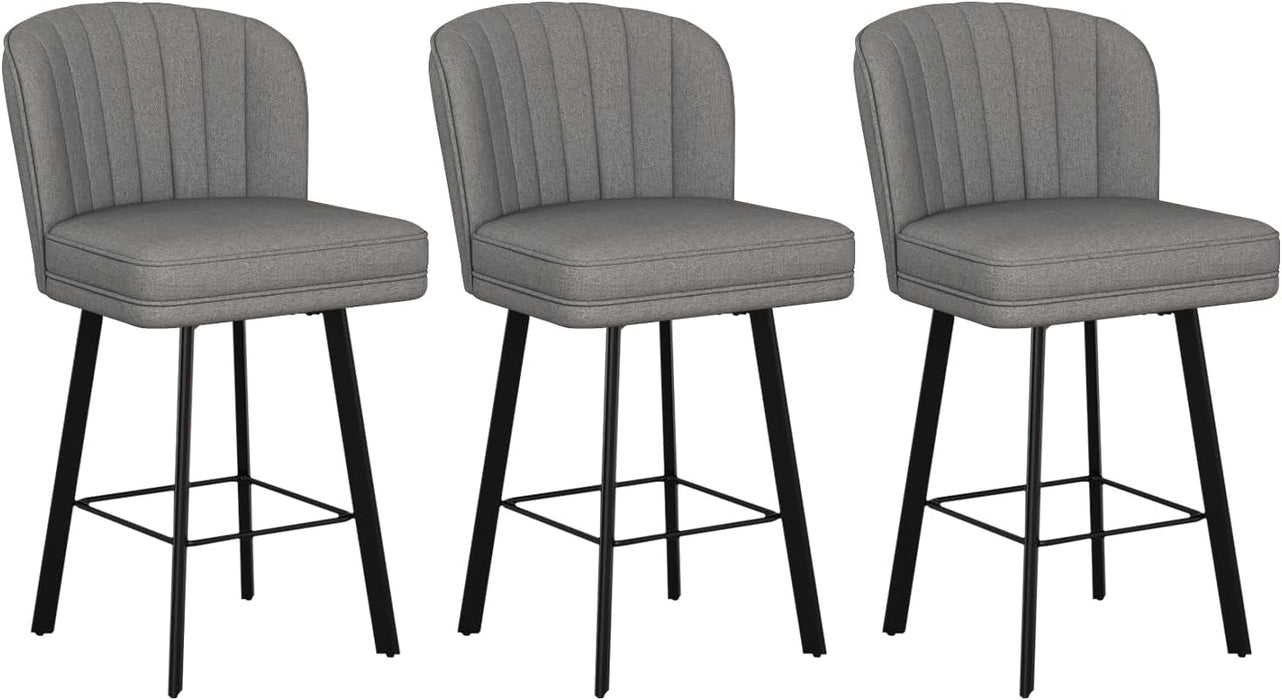 Swivel Counter Height Bar Stools Set of 3, 26'' Modern Barstools with Backs and Metal Legs, Upholstered Bar Chairs, Faux Leather Mid - Gray Stools for Kitchen Island Chairs - ShipItFurniture