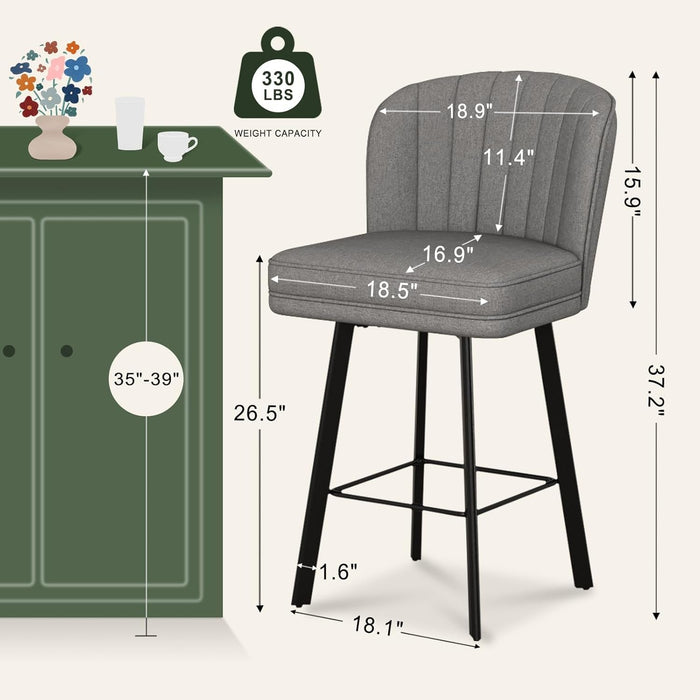 Swivel Counter Height Bar Stools Set of 3, 26'' Modern Barstools with Backs and Metal Legs, Upholstered Bar Chairs, Faux Leather Mid - Gray Stools for Kitchen Island Chairs - ShipItFurniture