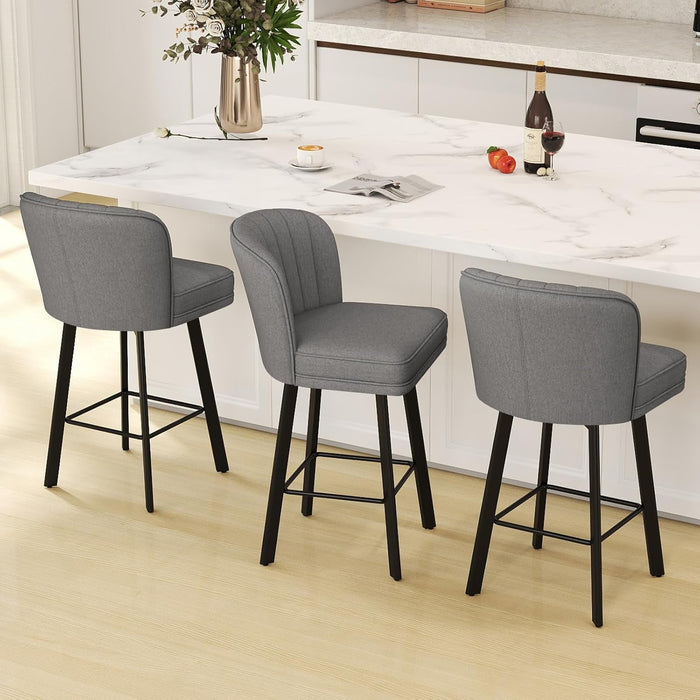 Swivel Counter Height Bar Stools Set of 3, 26'' Modern Barstools with Backs and Metal Legs, Upholstered Bar Chairs, Faux Leather Mid - Gray Stools for Kitchen Island Chairs - ShipItFurniture