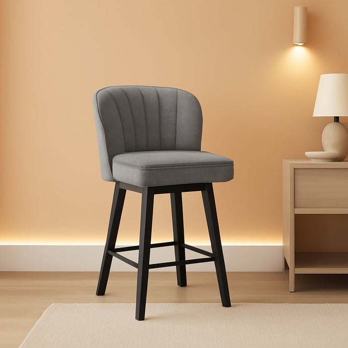 Swivel Counter Height Bar Stools Set of 3, 26'' Modern Barstools with Backs and Metal Legs, Upholstered Bar Chairs, Faux Leather Mid - Gray Stools for Kitchen Island Chairs - ShipItFurniture