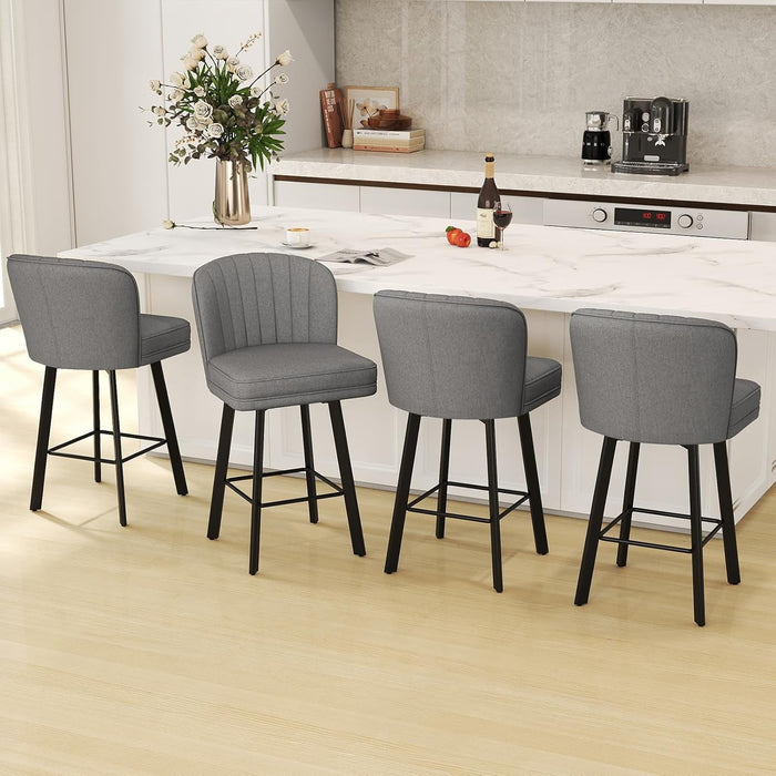 Swivel Counter Height Bar Stools Set of 3, 26'' Modern Barstools with Backs and Metal Legs, Upholstered Bar Chairs, Faux Leather Mid - Gray Stools for Kitchen Island Chairs - ShipItFurniture