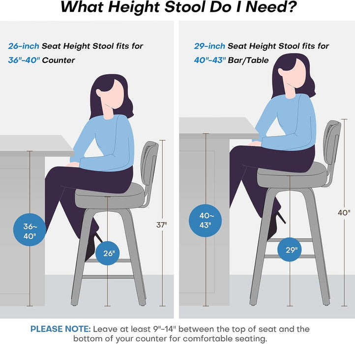 Swivel Counter Height Bar Stools Set of 4, Upholstered Faux Leather Barstools with Rattan Back, 26" Seat Height Bar Chairs for Kitchen Island, Bentwood Wood Frame, Cream White - ShipItFurniture