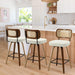 Swivel Counter Height Bar Stools Set of 4, Upholstered Faux Leather Barstools with Rattan Back, 26" Seat Height Bar Chairs for Kitchen Island, Bentwood Wood Frame, Cream White - ShipItFurniture