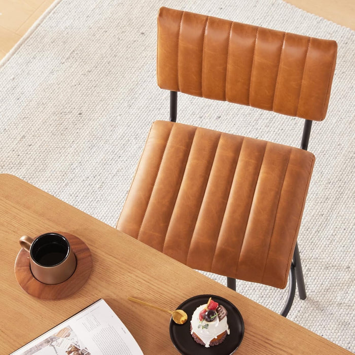 Swivel Counter Height Barstool with Back, Upholstered 26'' Counter Stool with Metal Frame, Channel Seat Back, Faux Leather Cognac - ShipItFurniture