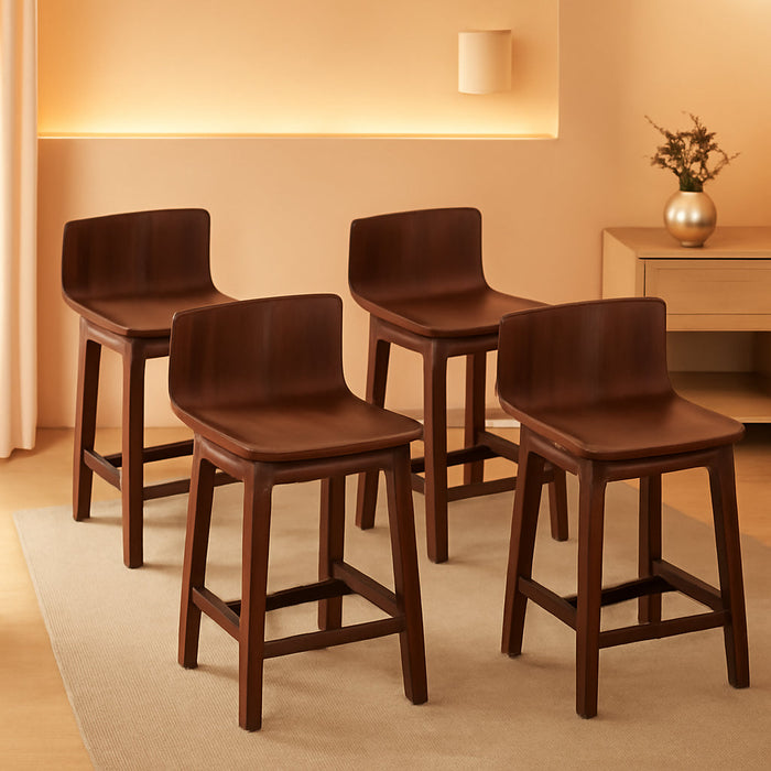 Swivel Solid Wood Dining Stools Set of 4, 19 - Inch Counter Height Chairs with Low Back, Footrest, Farmhouse Wooden Armless Barstools for Kitchen Island, Dining Room, Cafe, Breakfast, Walnut - ShipItFurniture