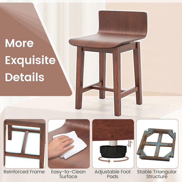 Swivel Solid Wood Dining Stools Set of 4, 19 - Inch Counter Height Chairs with Low Back, Footrest, Farmhouse Wooden Armless Barstools for Kitchen Island, Dining Room, Cafe, Breakfast, Walnut - ShipItFurniture