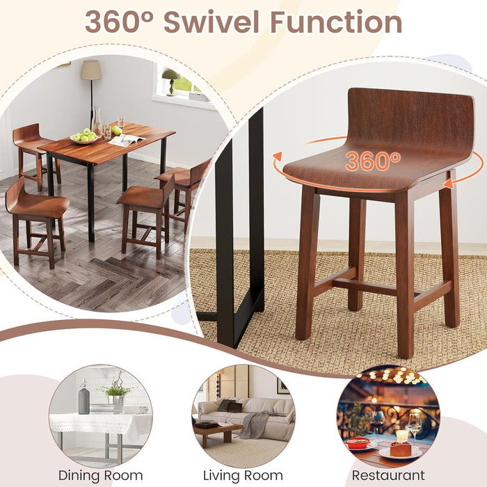 Swivel Solid Wood Dining Stools Set of 4, 19 - Inch Counter Height Chairs with Low Back, Footrest, Farmhouse Wooden Armless Barstools for Kitchen Island, Dining Room, Cafe, Breakfast, Walnut - ShipItFurniture