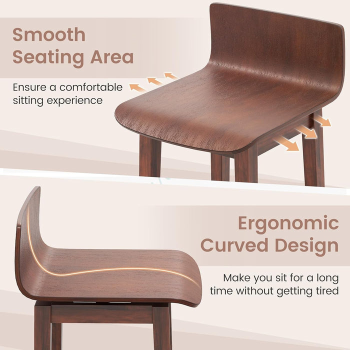 Swivel Solid Wood Dining Stools Set of 4, 19 - Inch Counter Height Chairs with Low Back, Footrest, Farmhouse Wooden Armless Barstools for Kitchen Island, Dining Room, Cafe, Breakfast, Walnut - ShipItFurniture