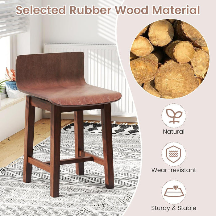 Swivel Solid Wood Dining Stools Set of 4, 19 - Inch Counter Height Chairs with Low Back, Footrest, Farmhouse Wooden Armless Barstools for Kitchen Island, Dining Room, Cafe, Breakfast, Walnut - ShipItFurniture