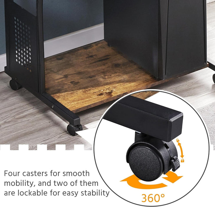 Three Tier Rolling Computer Desk with Keyboard Tray - ShipItFurniture