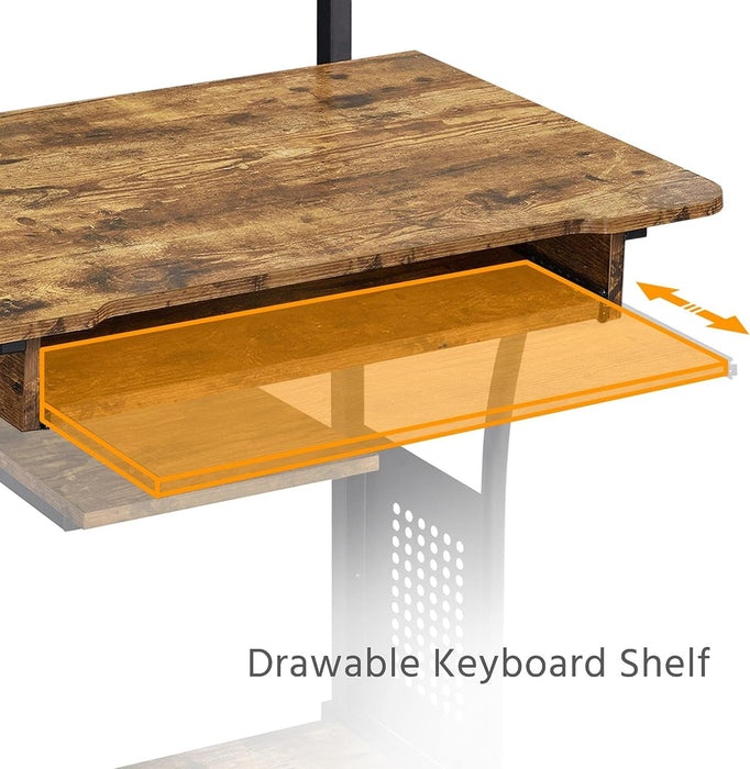 Three Tier Rolling Computer Desk with Keyboard Tray - ShipItFurniture