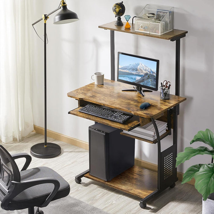 Three Tier Rolling Computer Desk with Keyboard Tray - ShipItFurniture