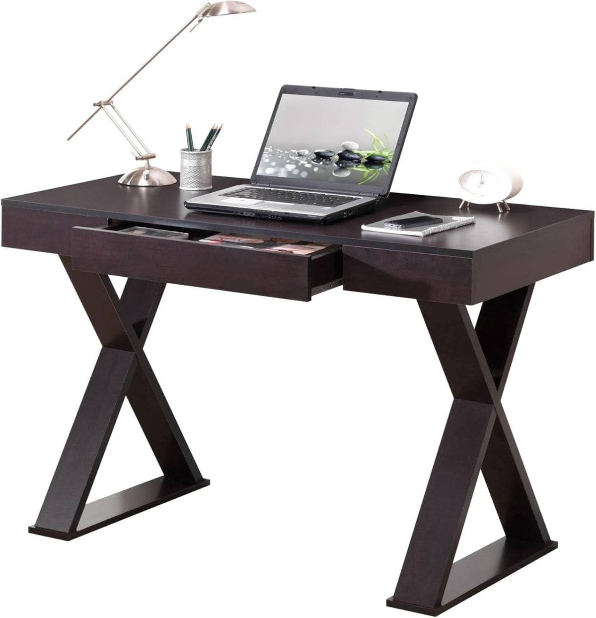 Trendy Espresso Writing Desk with Drawer and Storage — ShipItFurniture