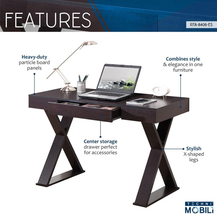 Trendy Espresso Writing Desk with Drawer and Storage - ShipItFurniture