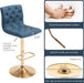 Tufted Fabric Bar Stools Set of 2, Adjustable Swivel Counter Height Barstools with Back, Upholstered Armless Airlift Bar Chairs for Kitchen Dining Cafe (Blue, Gold Base) - ShipItFurniture