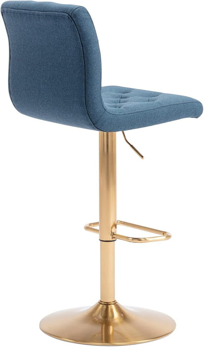 Tufted Fabric Bar Stools Set of 2, Adjustable Swivel Counter Height Barstools with Back, Upholstered Armless Airlift Bar Chairs for Kitchen Dining Cafe (Blue, Gold Base) - ShipItFurniture