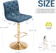 Tufted Fabric Bar Stools Set of 2, Adjustable Swivel Counter Height Barstools with Back, Upholstered Armless Airlift Bar Chairs for Kitchen Dining Cafe (Blue, Gold Base) - ShipItFurniture