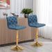 Tufted Fabric Bar Stools Set of 2, Adjustable Swivel Counter Height Barstools with Back, Upholstered Armless Airlift Bar Chairs for Kitchen Dining Cafe (Blue, Gold Base) - ShipItFurniture
