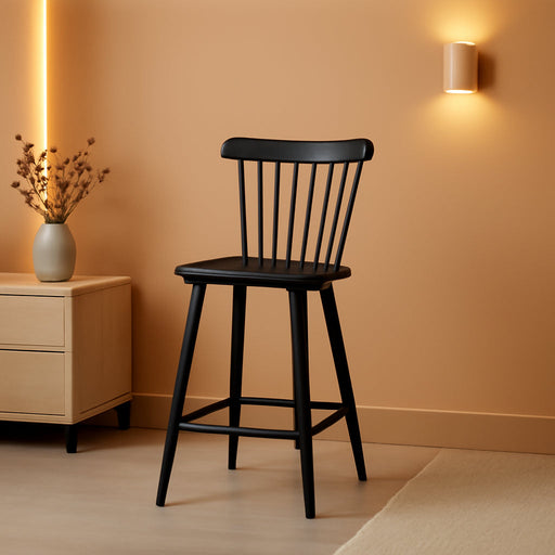 Upgraded Windsor Wooden Black Bar Stools Set of 3, 24 Inch Counter Height Barstools with Spindle Back/Bigger Seat for Kitchen Island - ShipItFurniture