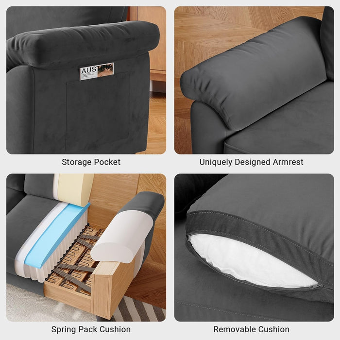 Velvet Deep Couch for Small Spaces with Storage - ShipItFurniture