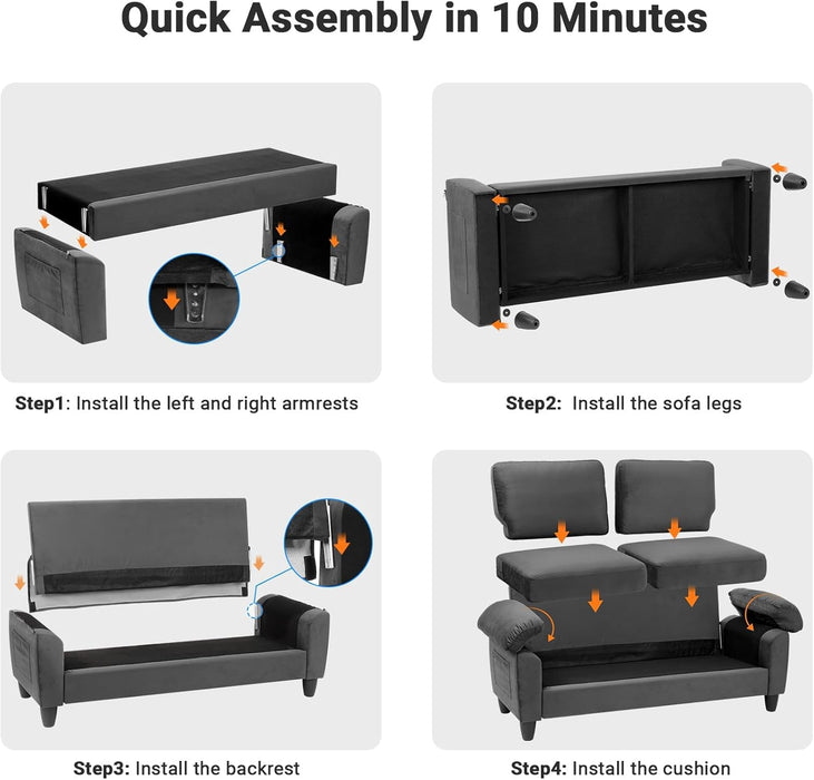 Velvet Deep Couch for Small Spaces with Storage - ShipItFurniture