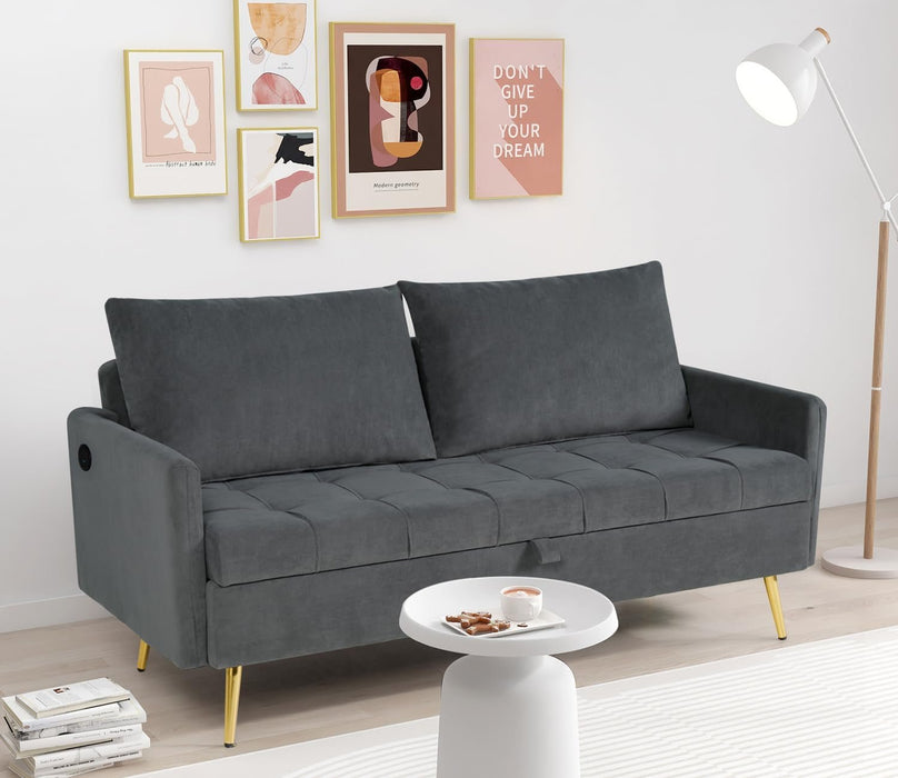 Velvet Loveseat Sofa with Storage and USB Ports - ShipItFurniture