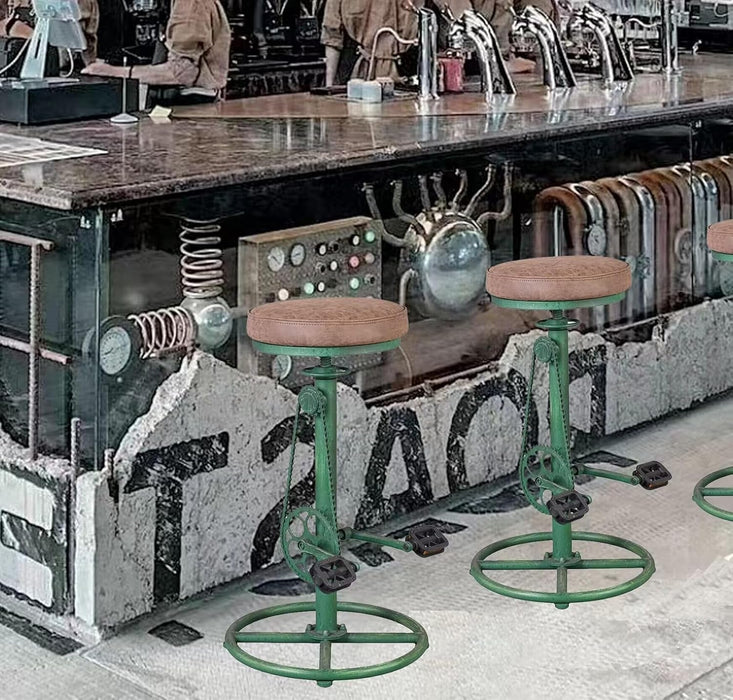 Vintage DIY Bar Stool Bicycle Chain Iron Pedal Retro Industrial Height Adjustable Bicycle Wheel Design Bar Chair Set of 2 Antique Green - ShipItFurniture