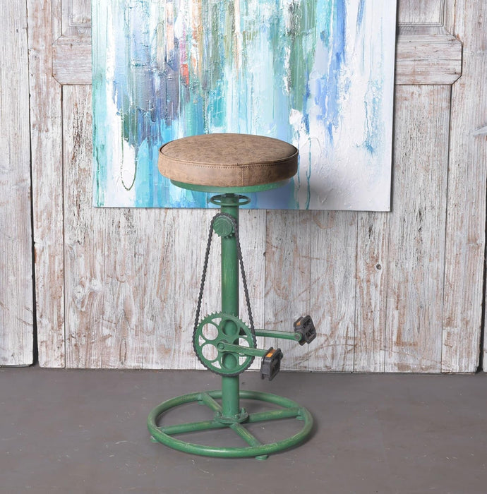 Vintage DIY Bar Stool Bicycle Chain Iron Pedal Retro Industrial Height Adjustable Bicycle Wheel Design Bar Chair Set of 2 Antique Green - ShipItFurniture