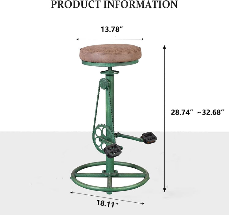 Vintage DIY Bar Stool Bicycle Chain Iron Pedal Retro Industrial Height Adjustable Bicycle Wheel Design Bar Chair Set of 2 Antique Green - ShipItFurniture