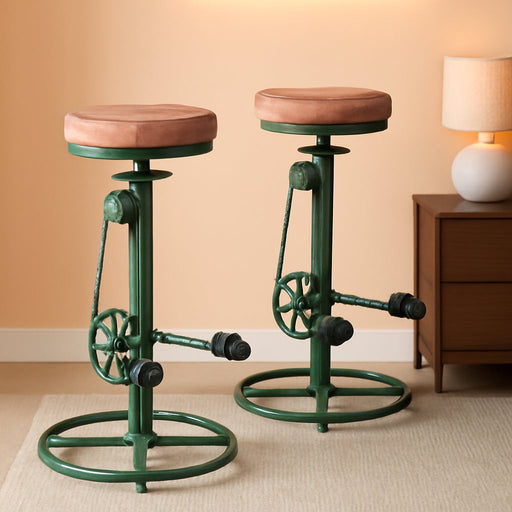 Vintage DIY Bar Stool Bicycle Chain Iron Pedal Retro Industrial Height Adjustable Bicycle Wheel Design Bar Chair Set of 2 Antique Green - ShipItFurniture