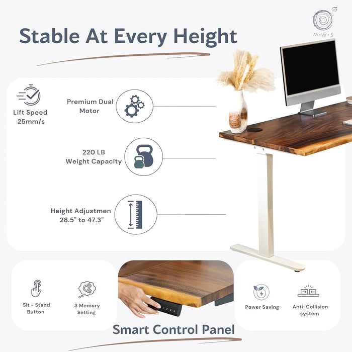 Walnut Solid Wood Adjustable Height Standing Desk Home Office - ShipItFurniture