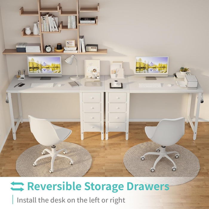 White Computer Desk with Fabric Drawers, 47 Inch Reversible Study Work Writing Desk for Home Office Bedroom, Simple Modern Cute PC Desks with Drawer, White - ShipItFurniture