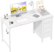 White Computer Desk with Fabric Drawers, 47 Inch Reversible Study Work Writing Desk for Home Office Bedroom, Simple Modern Cute PC Desks with Drawer, White - ShipItFurniture
