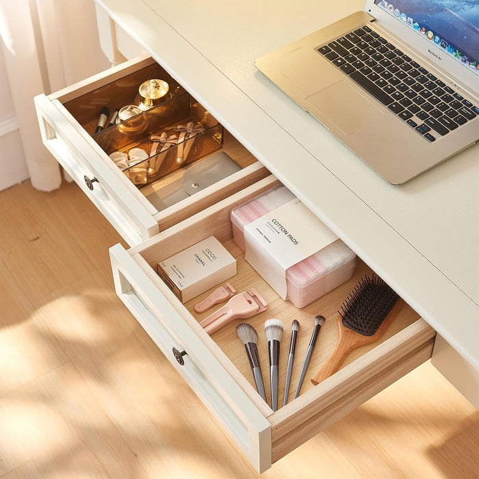 White Desk with Drawers, 47 Inch Home Office Desks Solid Wood Writing Desk for Home Office, Study Workspace or Bedroom - ShipItFurniture