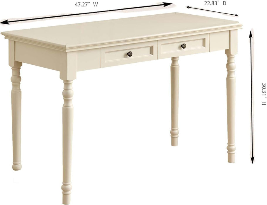 White Desk with Drawers, 47 Inch Home Office Desks Solid Wood Writing Desk for Home Office, Study Workspace or Bedroom - ShipItFurniture