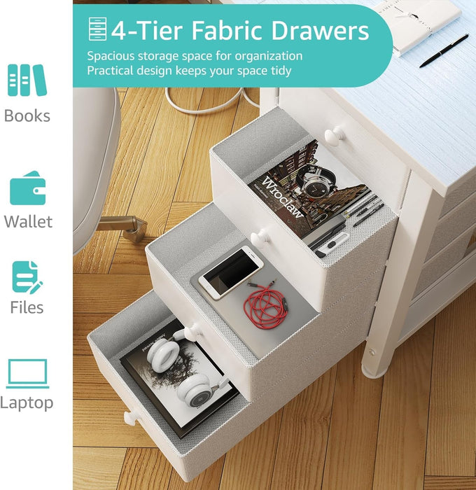 White Desk with Monitor Stand LED Lights and Power Outlets, 47 Inch Home Office Desk, Computer Gaming Desk with Fabric Drawers and Storage Shelves, White - ShipItFurniture