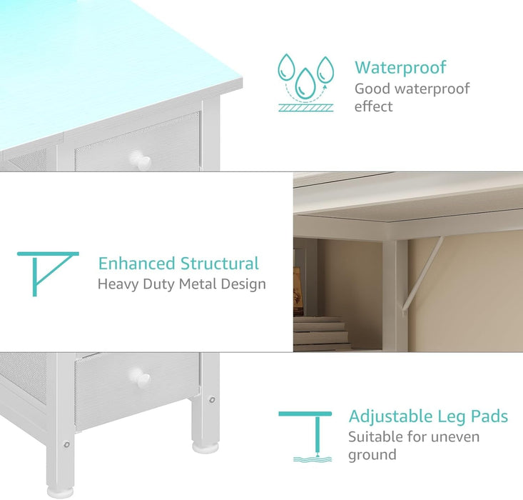 White Desk with Monitor Stand LED Lights and Power Outlets, 47 Inch Home Office Desk, Computer Gaming Desk with Fabric Drawers and Storage Shelves, White - ShipItFurniture
