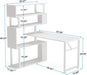 White Rotating L Shaped Desk with Bookshelf Storage - ShipItFurniture