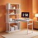 White Rotating L Shaped Desk with Bookshelf Storage - ShipItFurniture