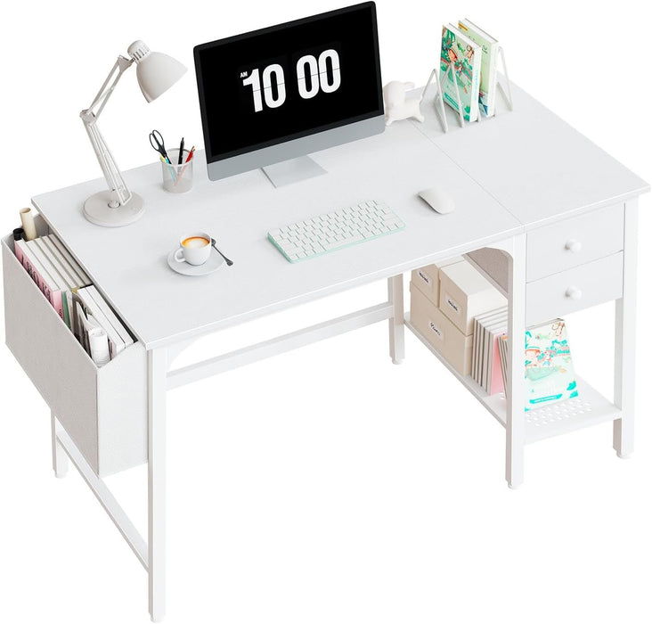 White Small Desk with Drawers - 40 Inch Computer Desk for Small Space Home Office, Modern Simple Study Writing Table PC Desks - ShipItFurniture