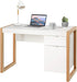 Wooden Home Office Desk with Drawer & Cabinet, PC Laptop Workstation Study Writing Desk, Ideal for Bedroom Home Office (White & Natural) - ShipItFurniture
