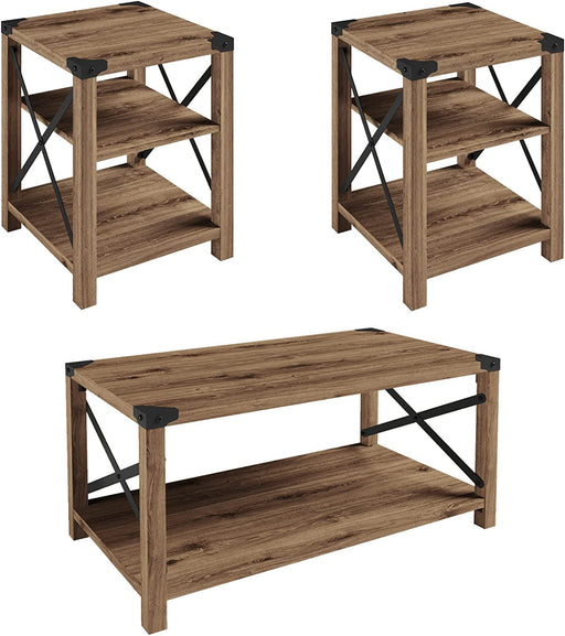 Rustic Oak 3-Piece Living Room Table Set