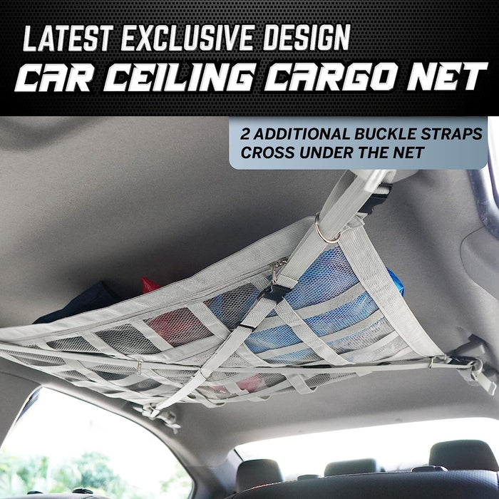 Gray Car Ceiling Cargo Net with Double-Layer Mesh & Zipper