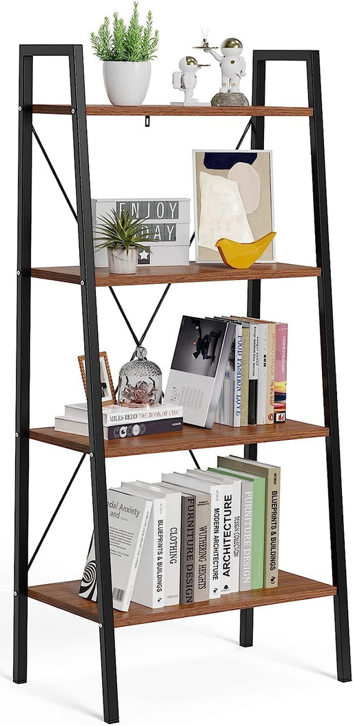 4-Tier Industrial Bookshelf with Steel Frame