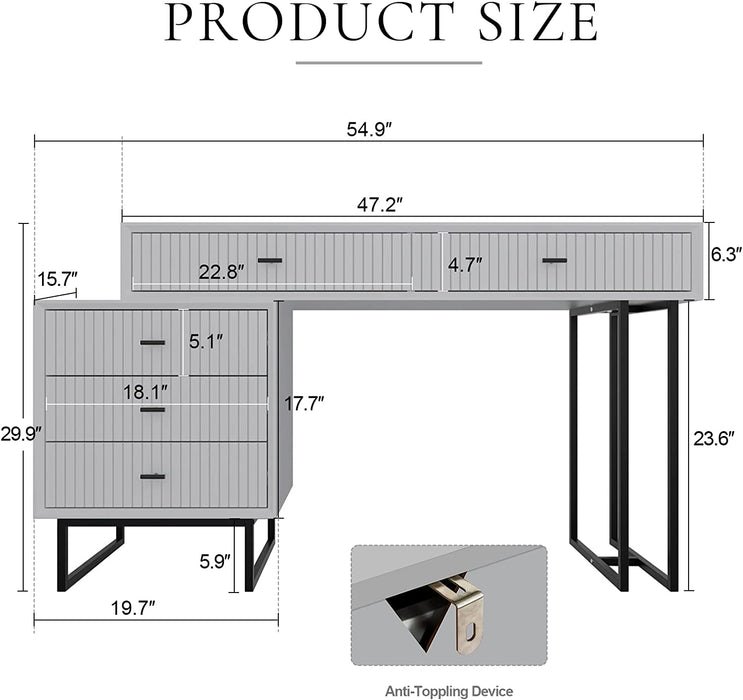 Grey Modern Makeup Vanity Dressing Table with Drawers