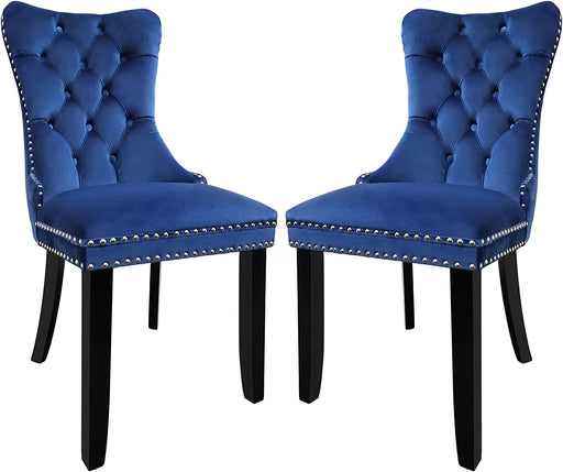 Solid Wood Dining Chairs with Nailhead Back (Set of 2, Blue)