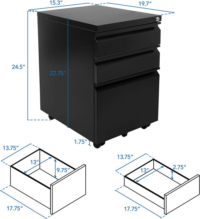 3-Drawer Mobile File Cabinet for Home/Office