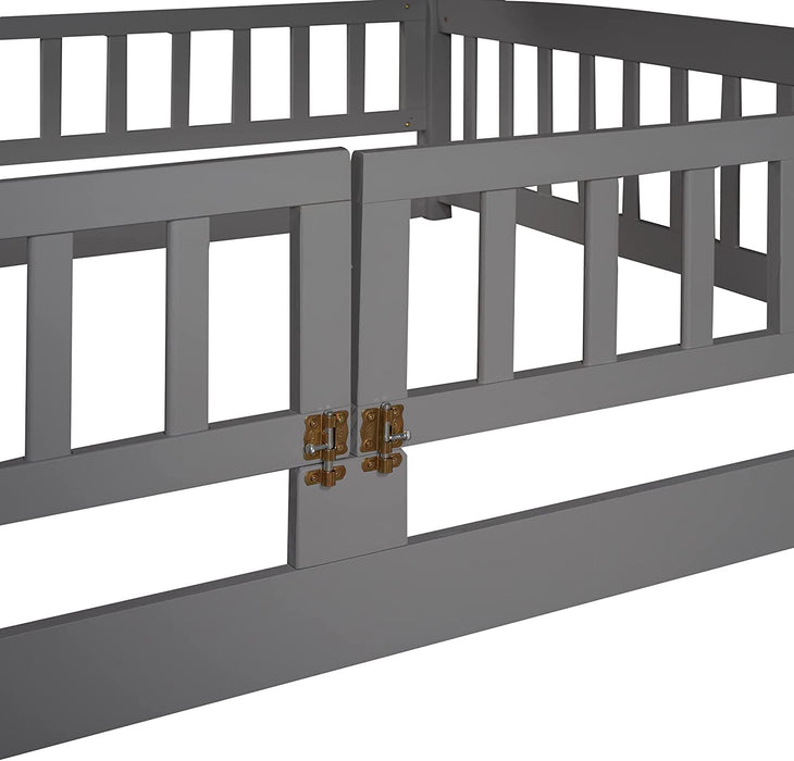 Gray Bunk Bed with Fence, Slide, and Ladder