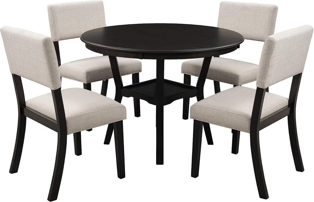 5-Piece Dining Set, round Bottom Shelf, 4 Upholstered Chairs